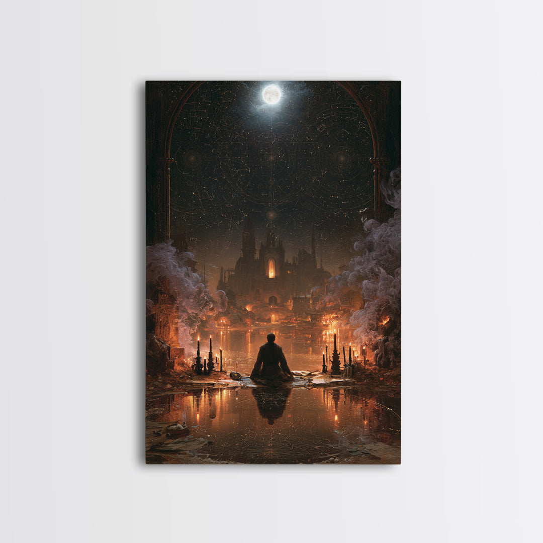The Mirror Lake Of Lost Constellations, Victorian Gothic Art, Vertical Wall Art, Canvas Print, Gothic Wall Decor, Halloween Portrait Art