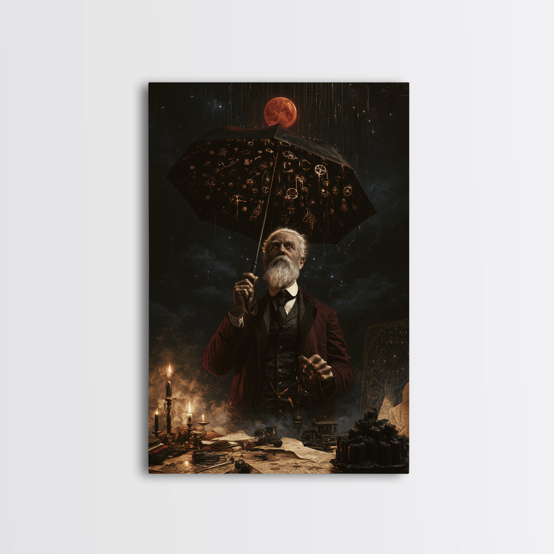 The Umbrella Of The Outer Rain, Dark Academia Wall Art, Vertical Wall Art, Canvas Print, Gothic Wall Decor, Halloween Portrait Art