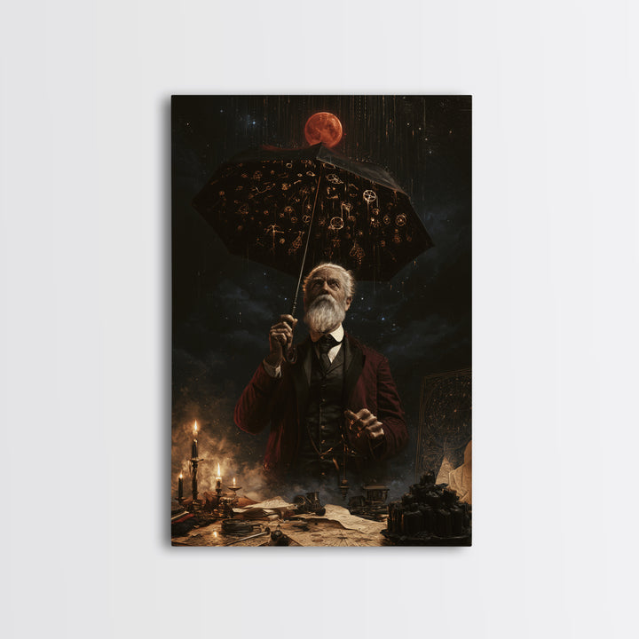 The Umbrella Of The Outer Rain, Dark Academia Wall Art, Vertical Wall Art, Canvas Print, Gothic Wall Decor, Halloween Portrait Art