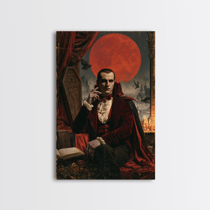 The Crimson Count, Victorian Vampire Portrait, Vertical Canvas Print, Macabre Home Decor, Antique Horror Decor, Classic Monster Art