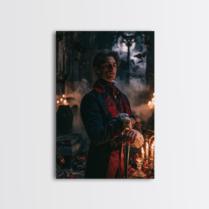 The Moonlit Viscount, Victorian Vampire Portrait, Vertical Canvas Print, Gothic Home Decor, Gothic Wall Decor, Classic Monster Art