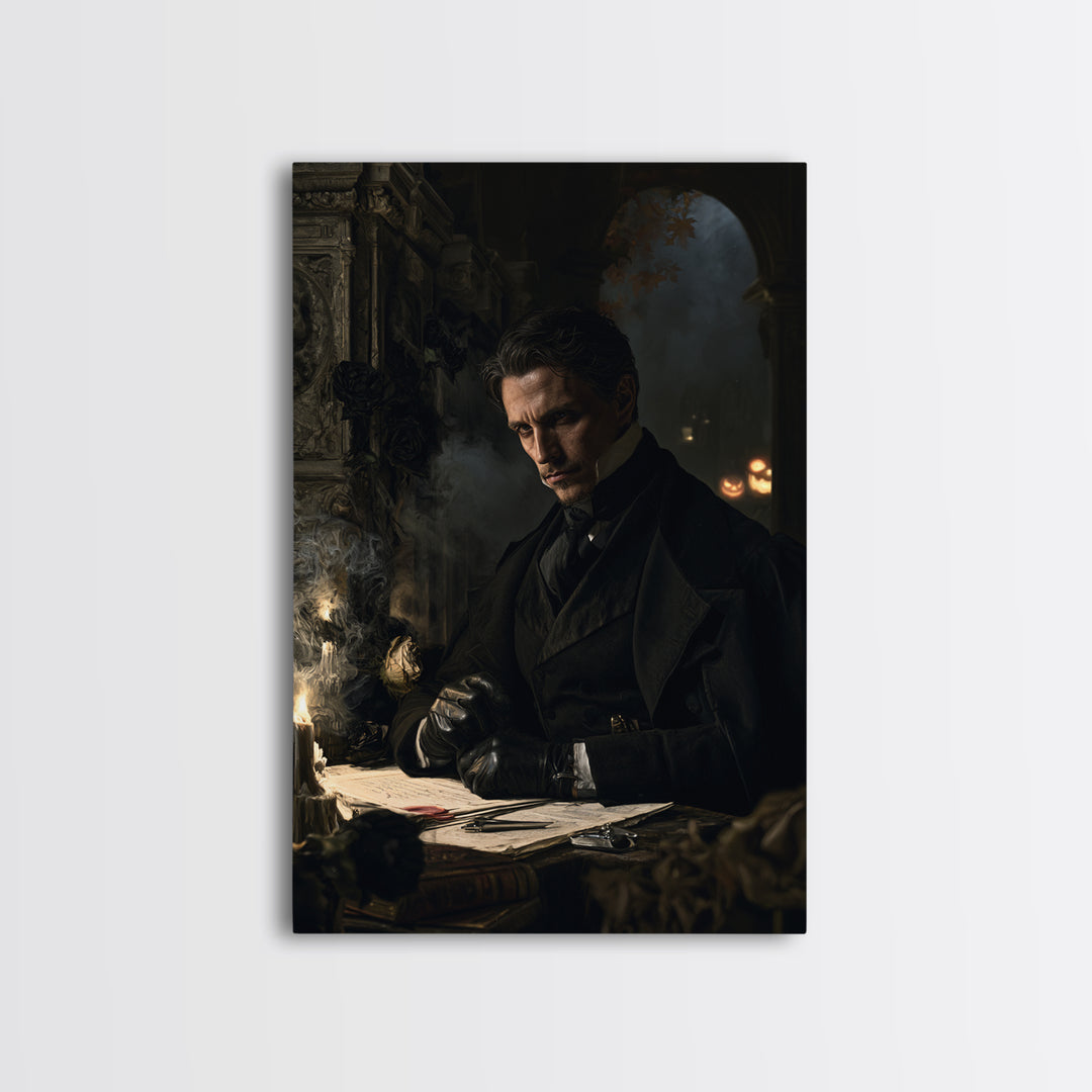 The Nocturne Barrister, Victorian Vampire Portrait, Vertical Canvas Print, Dark Academia Decor, Antique Horror Decor, Classic Monster Art