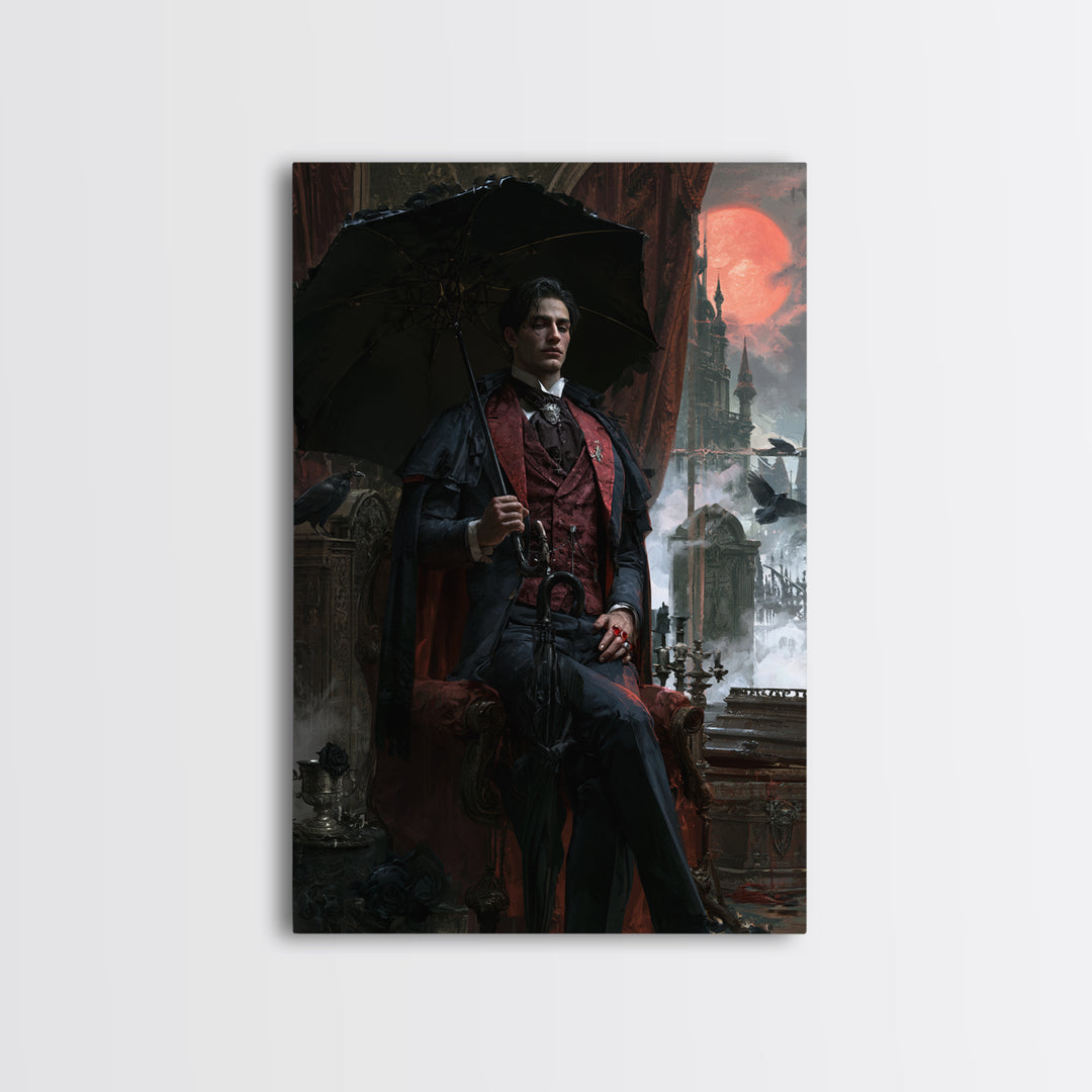 The Cemetery Gentleman, Victorian Vampire Portrait, Vertical Canvas Print, Gothic Home Decor, Gothic Wall Decor, Classic Monster Art