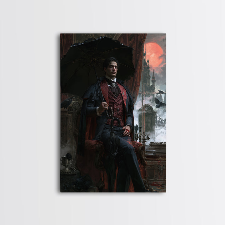 The Cemetery Gentleman, Victorian Vampire Portrait, Vertical Canvas Print, Gothic Home Decor, Gothic Wall Decor, Classic Monster Art