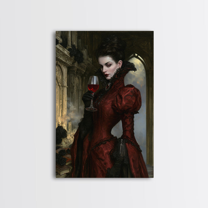 The Scarlet Thirst Duchess, Victorian Vampire Portrait, Vertical Canvas Print, Gothic Home Decor, Gothic Wall Decor, Classic Monster Art
