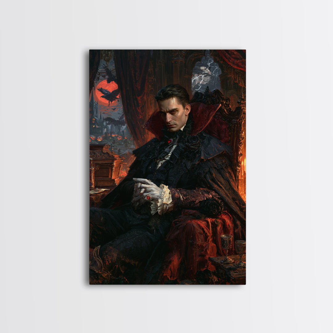 The Last Carpathian Lord, Victorian Vampire Portrait, Vertical Canvas Print, Classic Halloween Decor, Classic Monster Art