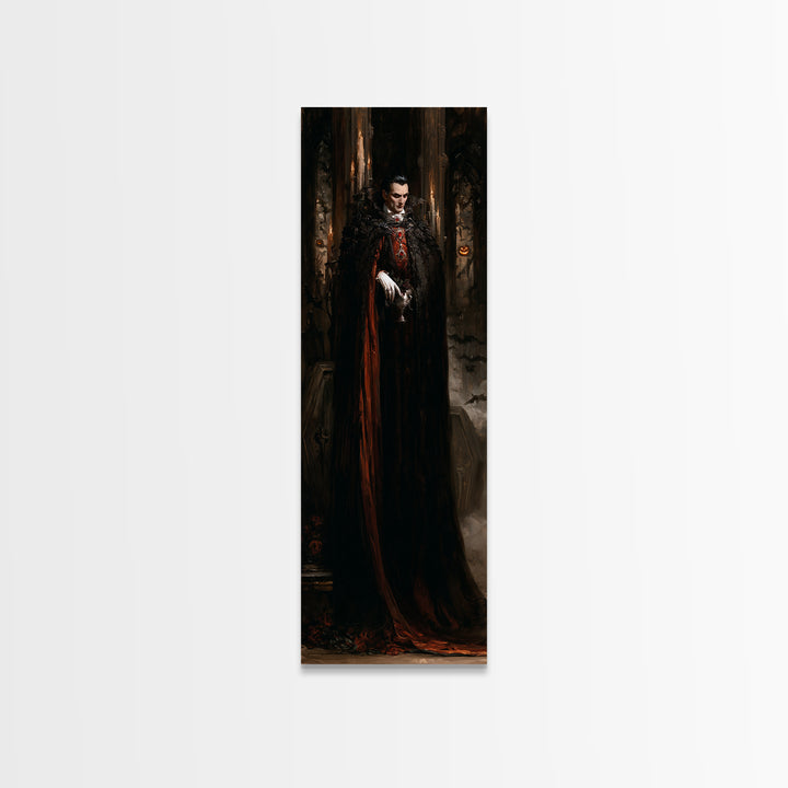 The Last Carpathian Lord, Victorian Vampire Portrait, Tall Narrow Canvas Print, Antique Style Decor, Gothic Wall Decor, Classic Monster Art