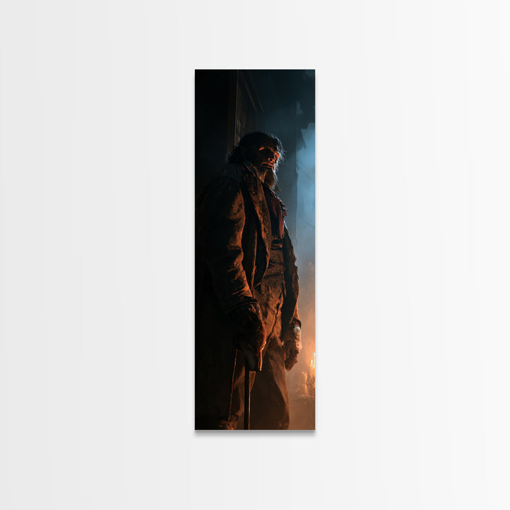 The Moorland Huntsman, Victorian Werewolf Portrait, Tall Narrow Canvas Print, Gothic Home Decor, Spooky Season Decor, Classic Monster Art