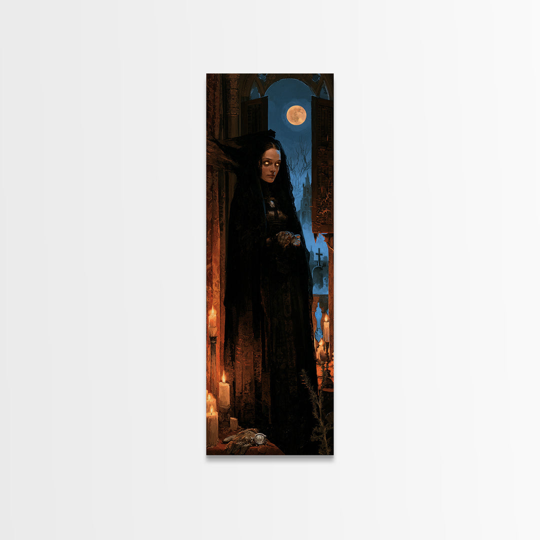The Widow Of The Full Moon, Victorian Werewolf Portrait, Tall Narrow Canvas Print, Classic Halloween Decor, Canvas Print