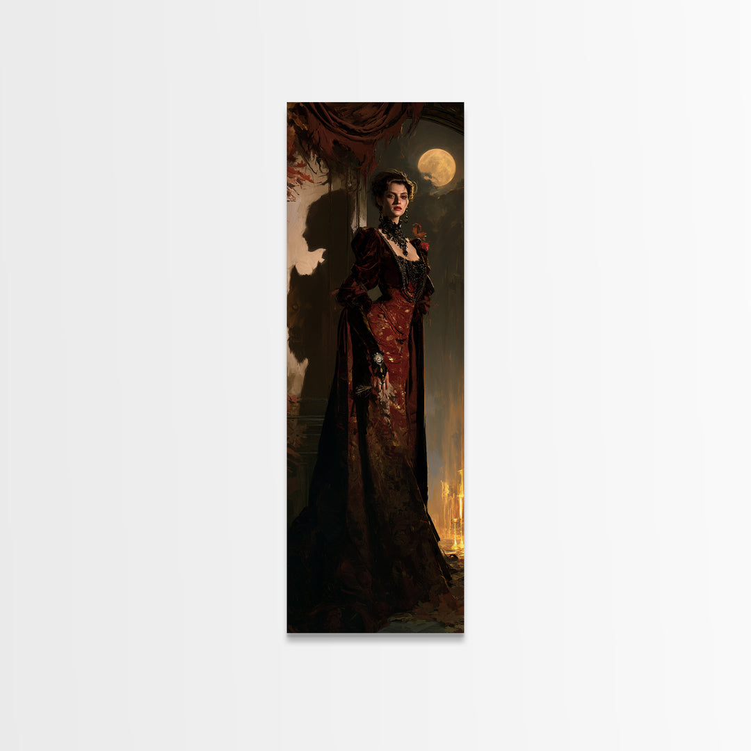 The Velvet Lycan Duchess, Victorian Werewolf Portrait, Tall Narrow Canvas Print, Gothic Home Decor, Spooky Season Decor, Classic Monster Art