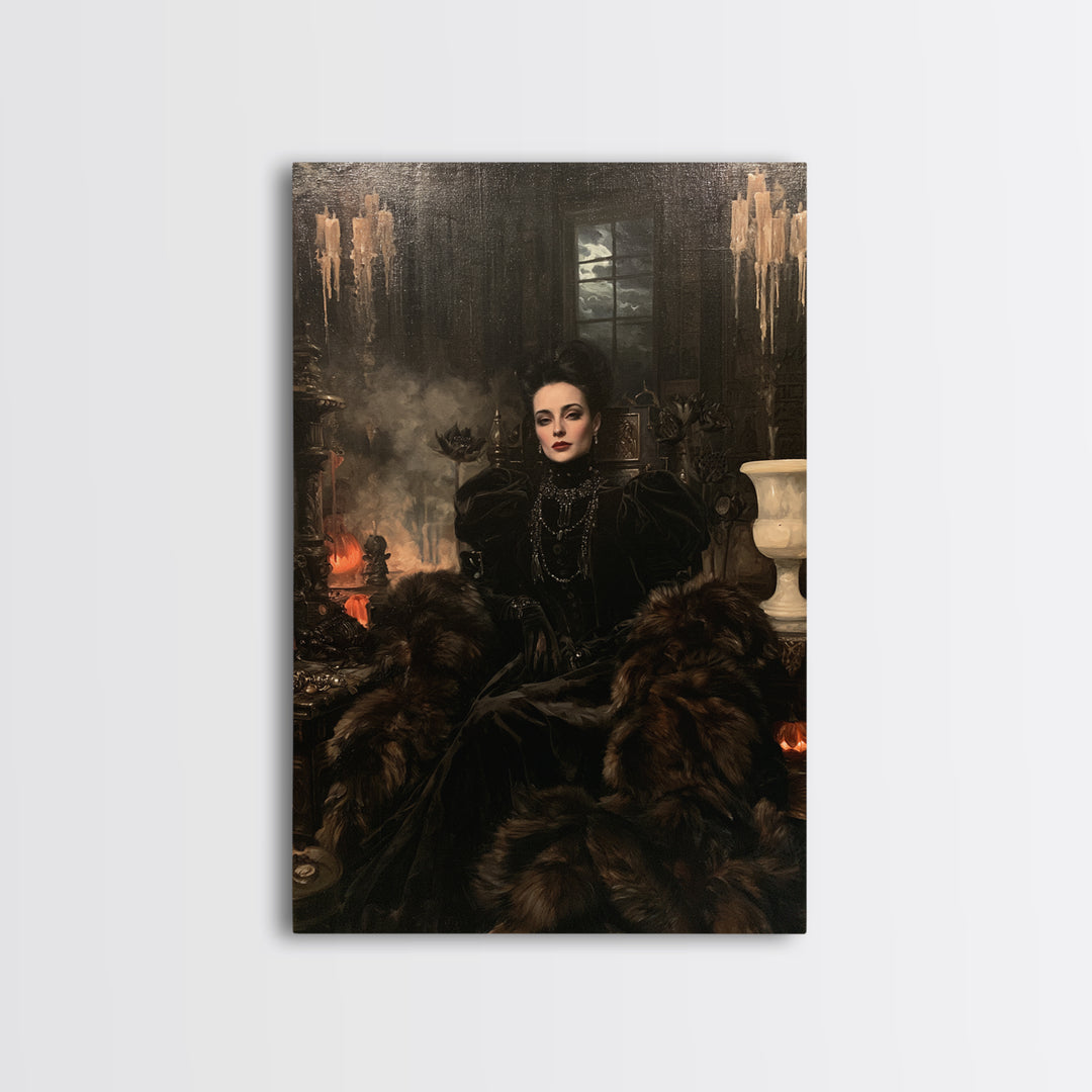 The Heiress Of Howling Fen, Victorian Werewolf Portrait, Vertical Canvas Print, Gothic Home Decor, Classic Monster Art