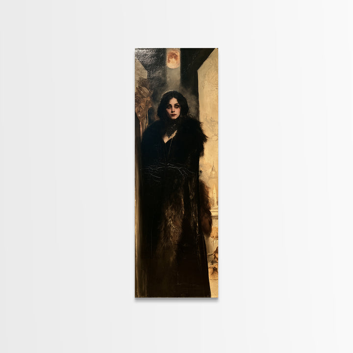 The Heiress Of Howling Fen, Victorian Werewolf Portrait, Tall Narrow Canvas Print, Classic Halloween Decor, Gothic Wall Decor
