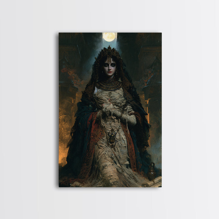 The Pharaoh’s Bride, Victorian Mummy Portrait, Vertical Canvas Print, Dark Academia Decor, Antique Horror Decor, Classic Monster Art