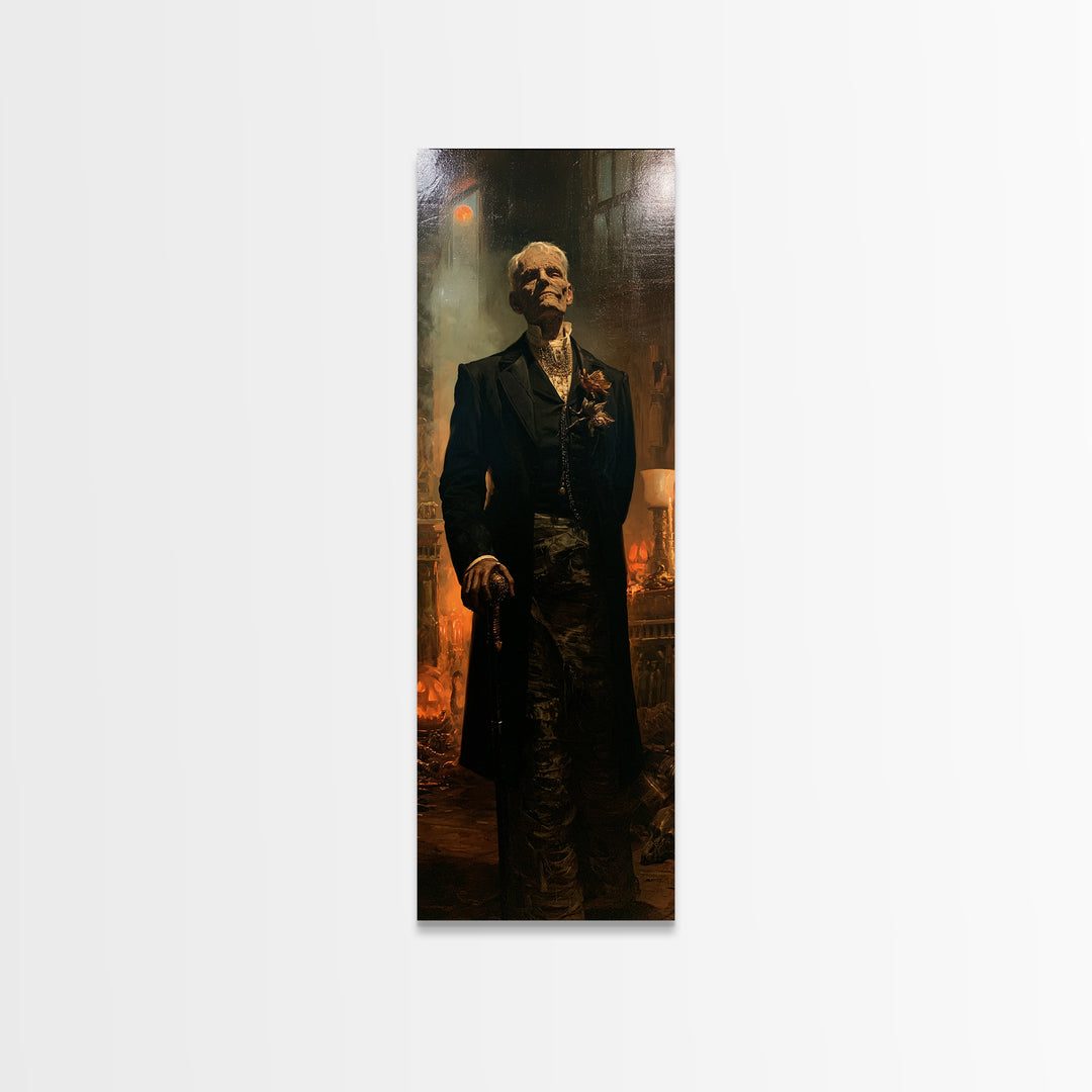 The Tomb Gentleman, Victorian Mummy Portrait, Tall Narrow Canvas Print, Macabre Home Decor, Canvas Print, Classic Monster Art