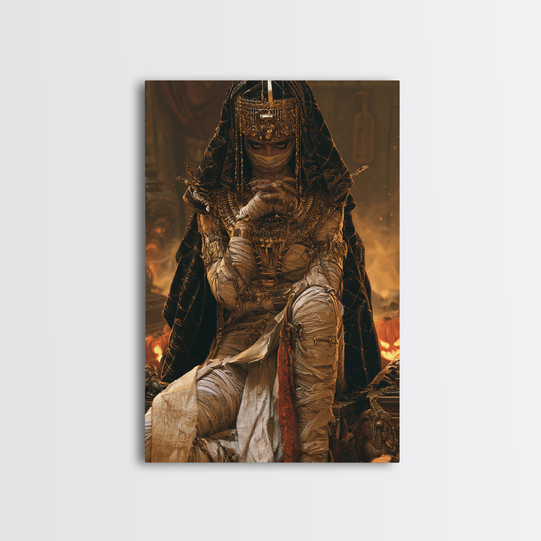 The Scarab Priestess, Victorian Mummy Portrait, Vertical Canvas Print, Macabre Home Decor, Spooky Season Decor, Classic Monster Art