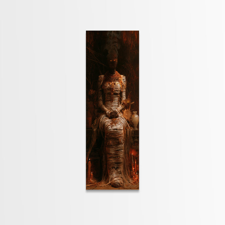 The Scarab Priestess, Victorian Mummy Portrait, Tall Narrow Canvas Print, Classic Halloween Decor, Spooky Season Decor, Classic Monster Art