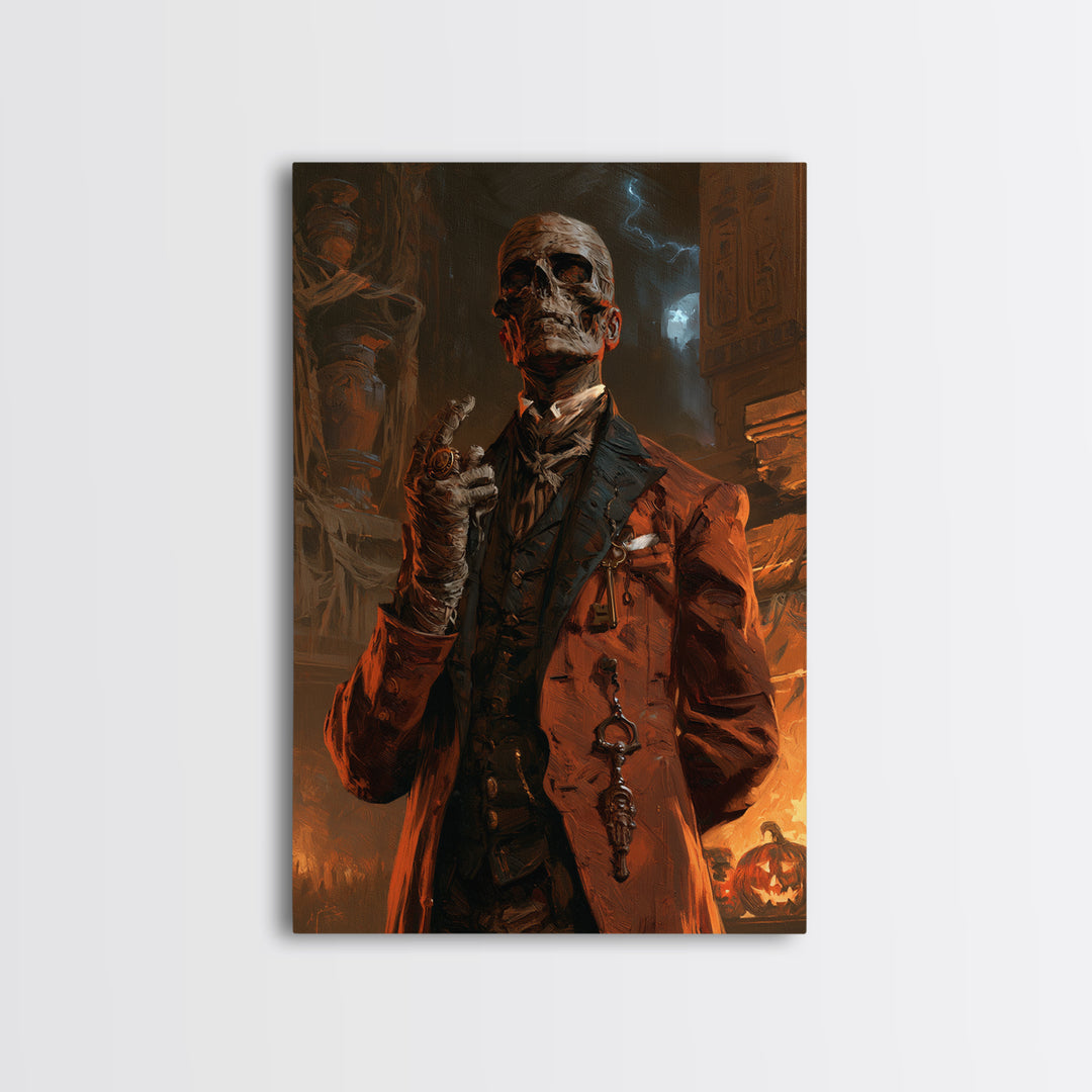The Linen Baron, Victorian Mummy Portrait, Vertical Canvas Print, Gothic Home Decor, Antique Horror Decor, Classic Monster Art
