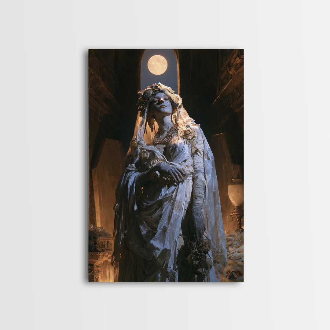 The Mausoleum Bride, Victorian Mummy Portrait, Vertical Canvas Print, Antique Style Decor, Canvas Print, Classic Monster Art