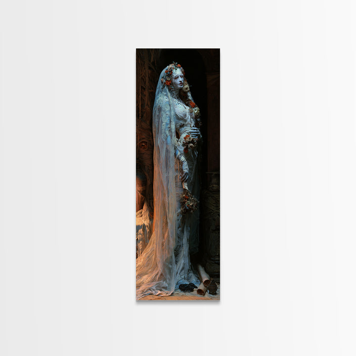 The Mausoleum Bride, Victorian Mummy Portrait, Tall Narrow Canvas Print, Macabre Home Decor, Halloween Portrait Art, Classic Monster Art