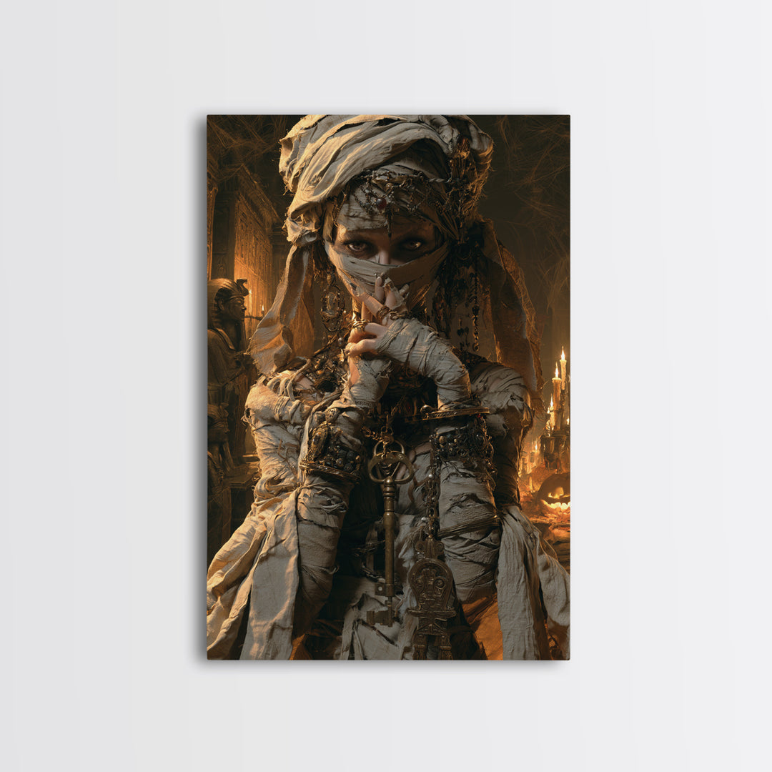 The Pyramid Heiress, Victorian Mummy Portrait, Vertical Canvas Print, Gothic Home Decor, Halloween Portrait Art, Classic Monster Art