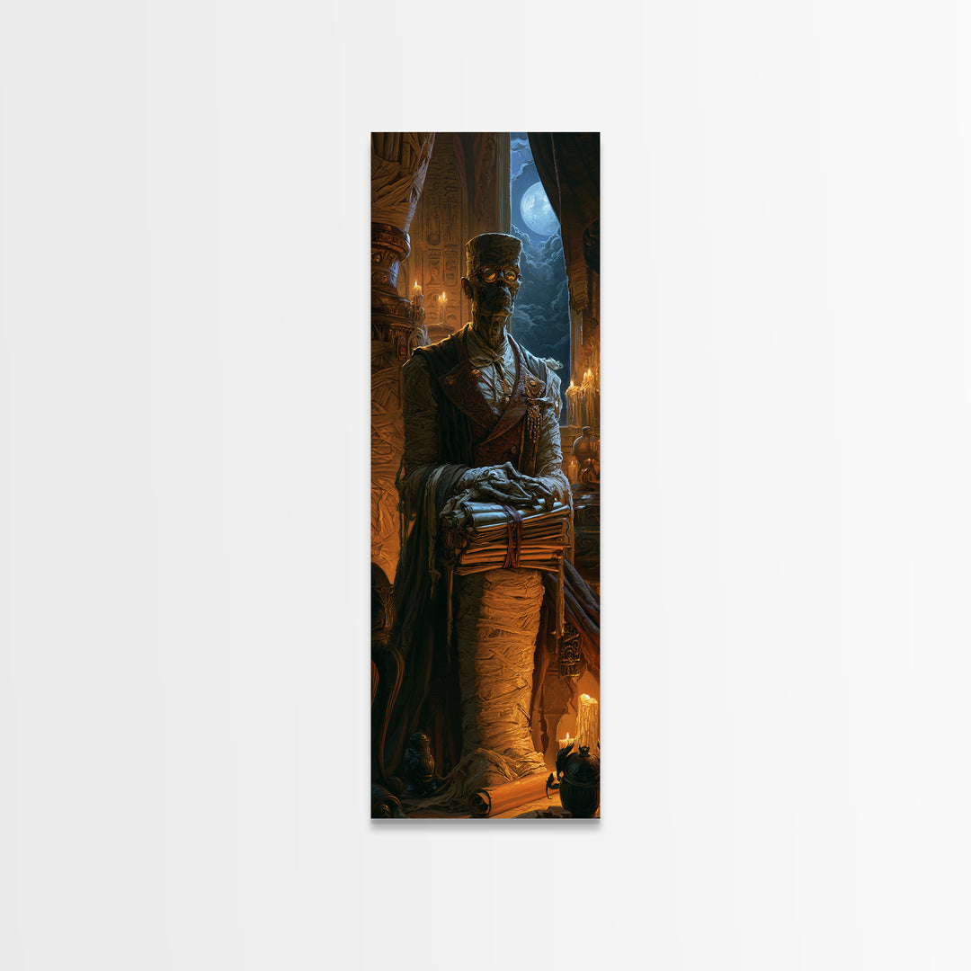 The Desert Archivist, Victorian Mummy Portrait, Tall Narrow Canvas Print, Dark Academia Decor, Canvas Print, Classic Monster Art