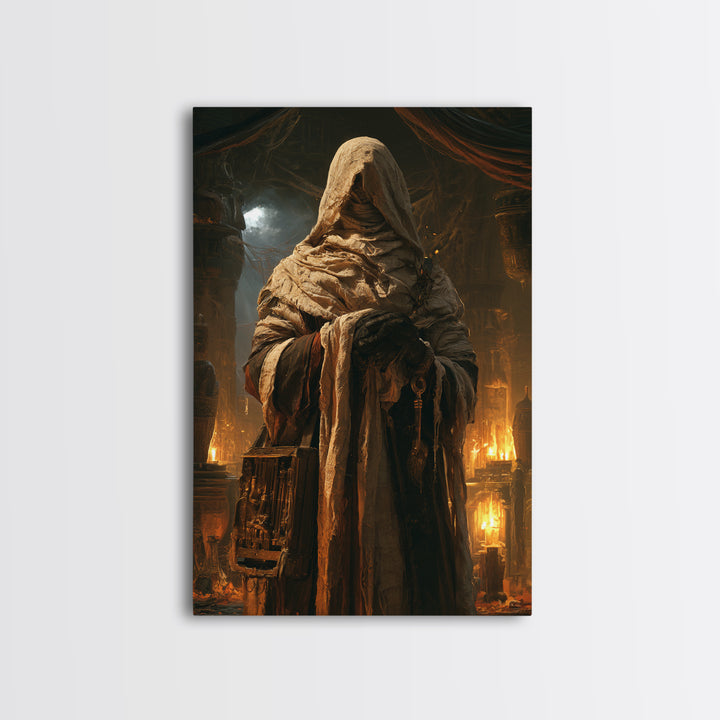 The Moonlit Embalmer, Victorian Mummy Portrait, Vertical Canvas Print, Macabre Home Decor, Canvas Print, Classic Monster Art