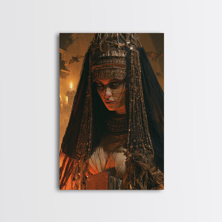 The Lost Nile Countess, Victorian Mummy Portrait, Vertical Canvas Print, Antique Style Decor, Halloween Portrait Art, Classic Monster Art