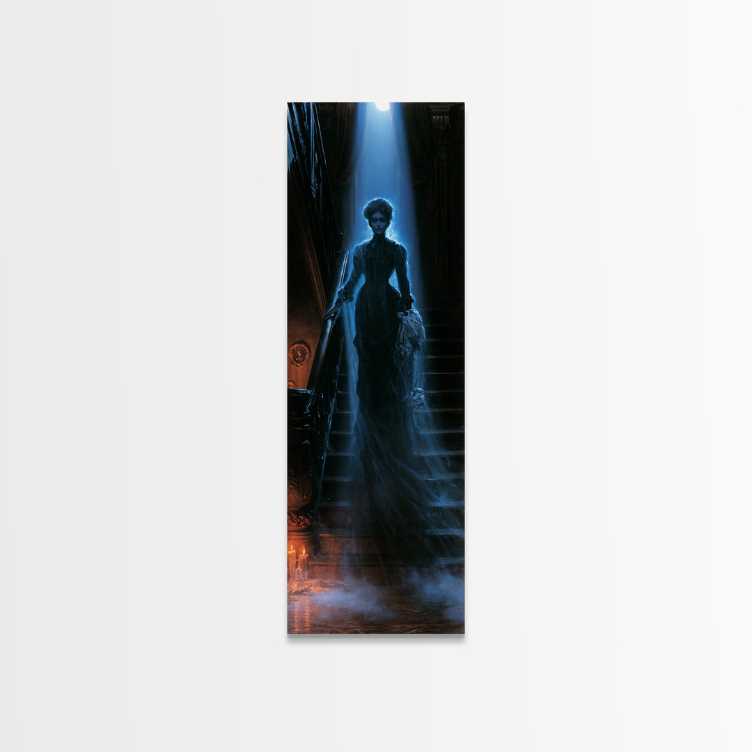 The Staircase Apparition, Victorian Ghost Portrait, Tall Narrow Canvas Print, Macabre Home Decor, Gothic Wall Decor, Classic Monster Art