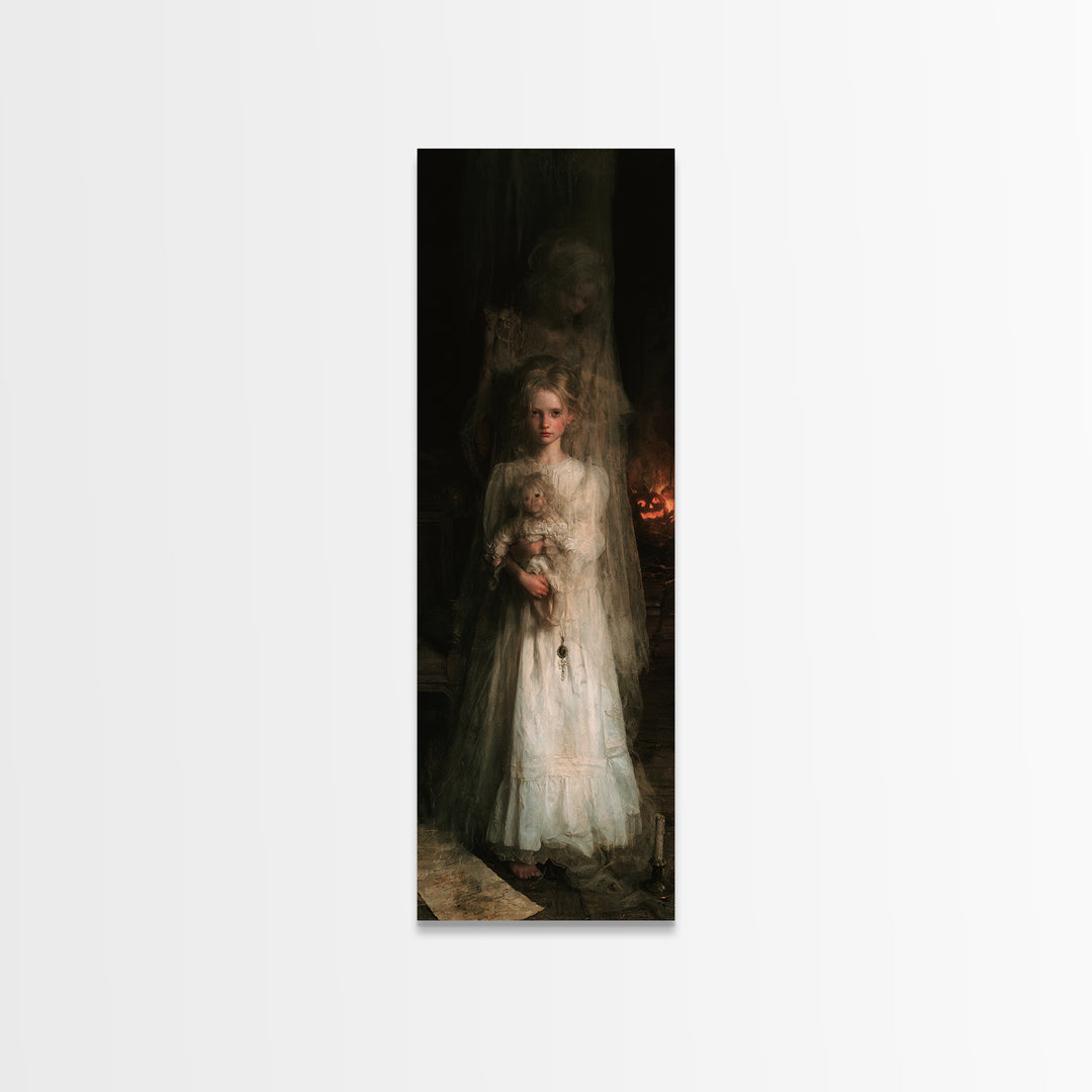 The Nursery Wisp, Victorian Ghost Portrait, Tall Narrow Canvas Print, Gothic Home Decor, Canvas Print, Classic Monster Art