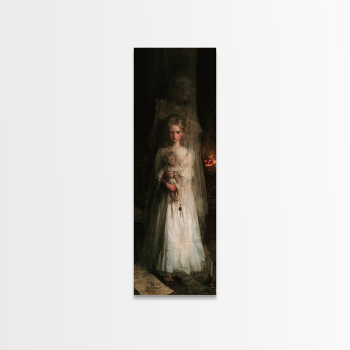 The Nursery Wisp, Victorian Ghost Portrait, Tall Narrow Canvas Print, Gothic Home Decor, Canvas Print, Classic Monster Art