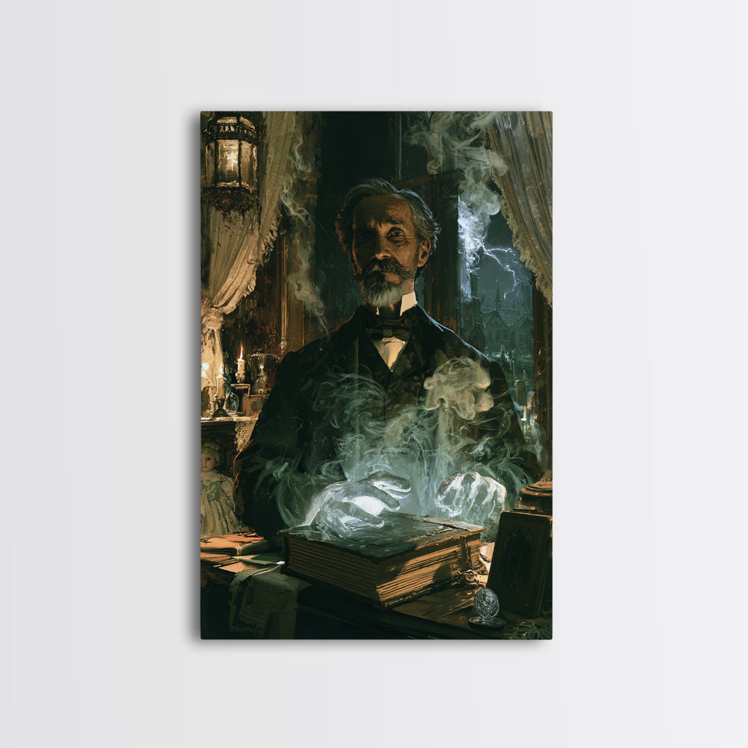 The Library Specter, Victorian Ghost Portrait, Vertical Canvas Print, Classic Halloween Decor, Antique Horror Decor, Classic Monster Art