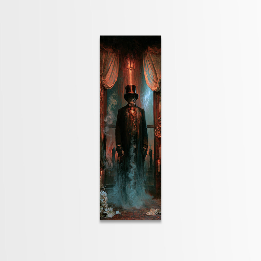 The Railway Ghost, Victorian Ghost Portrait, Tall Narrow Canvas Print, Gothic Home Decor, Halloween Portrait Art, Classic Monster Art