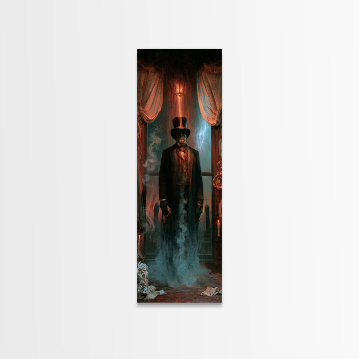The Railway Ghost, Victorian Ghost Portrait, Tall Narrow Canvas Print, Gothic Home Decor, Halloween Portrait Art, Classic Monster Art