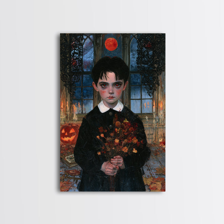 The Churchyard Child, Victorian Ghost Portrait, Vertical Canvas Print, Classic Halloween Decor, Canvas Print, Classic Monster Art