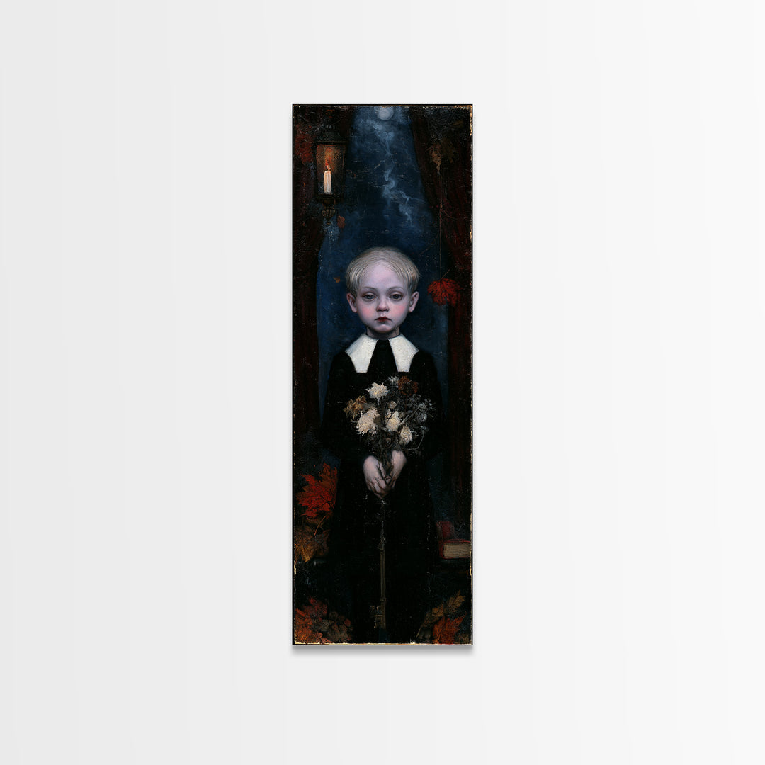 The Churchyard Child, Victorian Ghost Portrait, Tall Narrow Canvas Print, Dark Academia Decor, Antique Horror Decor, Classic Monster Art