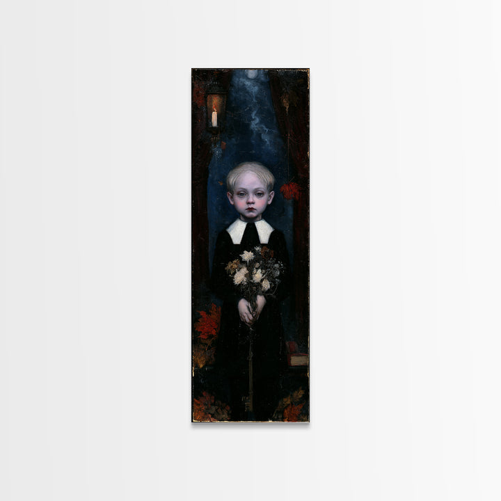 The Churchyard Child, Victorian Ghost Portrait, Tall Narrow Canvas Print, Dark Academia Decor, Antique Horror Decor, Classic Monster Art