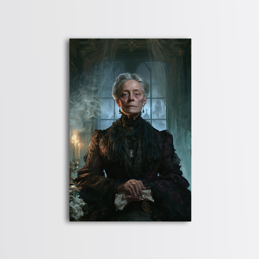 The Widow Of Ash Street, Victorian Ghost Portrait, Vertical Canvas Print, Macabre Home Decor, Spooky Season Decor, Classic Monster Art