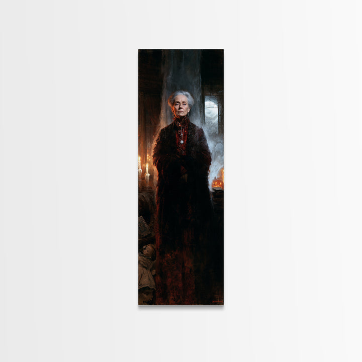 The Widow Of Ash Street, Victorian Ghost Portrait, Tall Narrow Canvas Print, Antique Style Decor, Gothic Wall Decor, Classic Monster Art