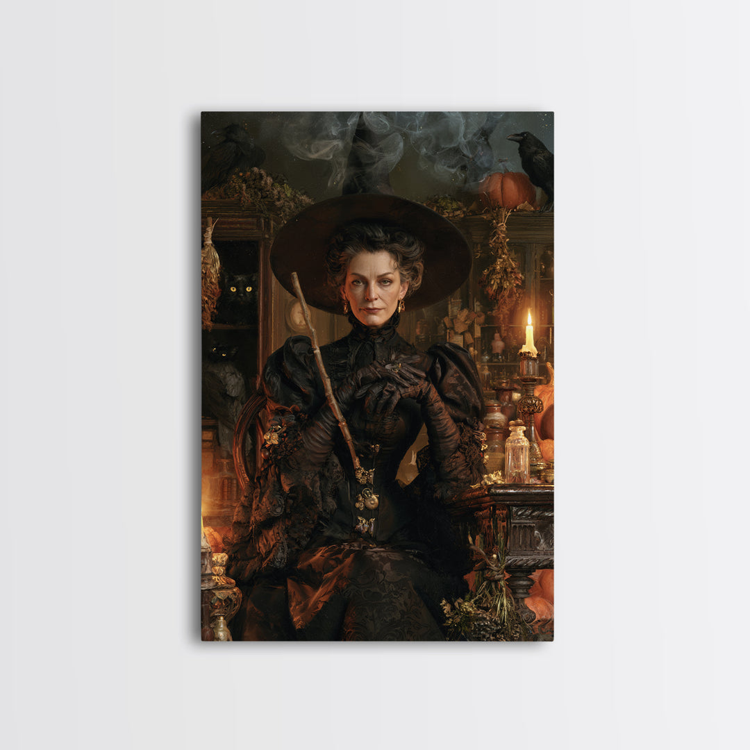 The Blackthorne Matron, Victorian Witch Portrait, Vertical Canvas Print, Dark Academia Decor, Halloween Portrait Art, Classic Monster Art