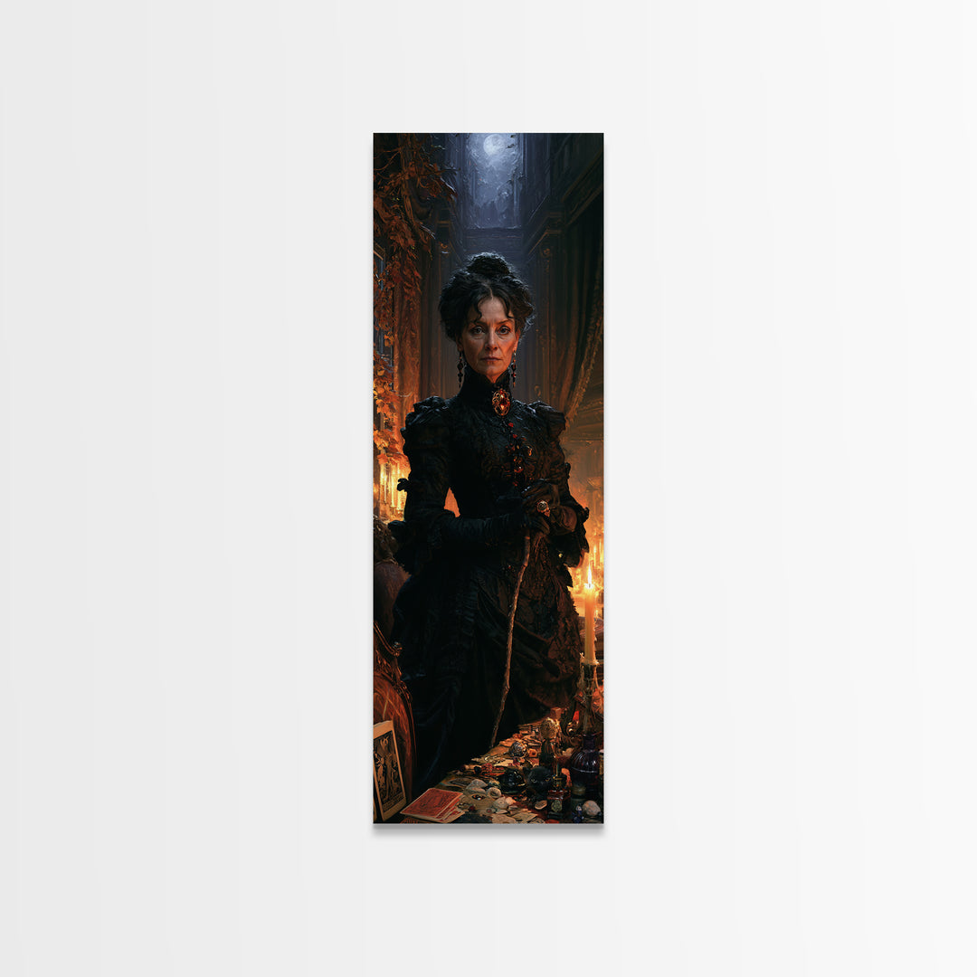 The Blackthorne Matron, Victorian Witch Portrait, Tall Narrow Canvas Print, Antique Style Decor, Canvas Print, Classic Monster Art
