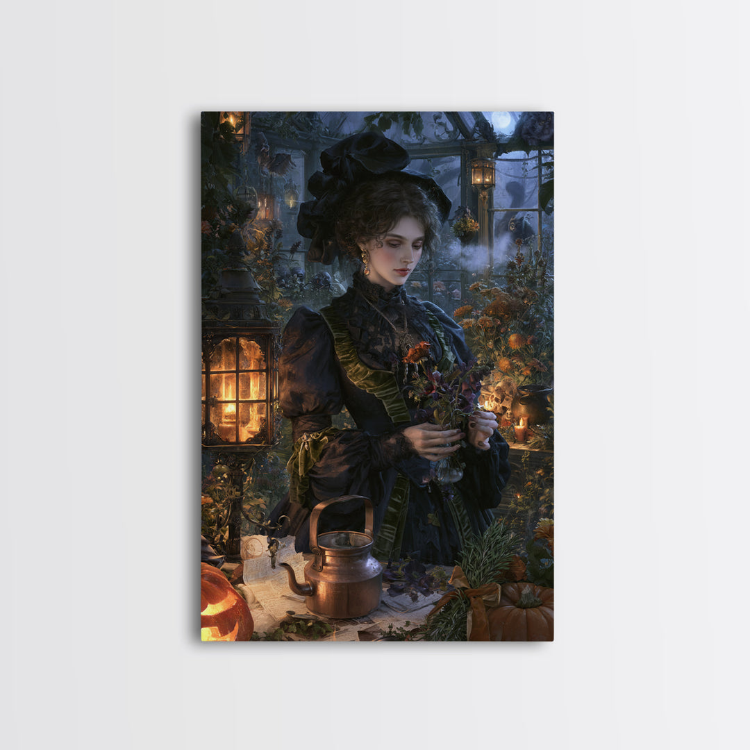 The Greenhouse Witch, Victorian Witch Portrait, Vertical Canvas Print, Macabre Home Decor, Gothic Wall Decor, Classic Monster Art