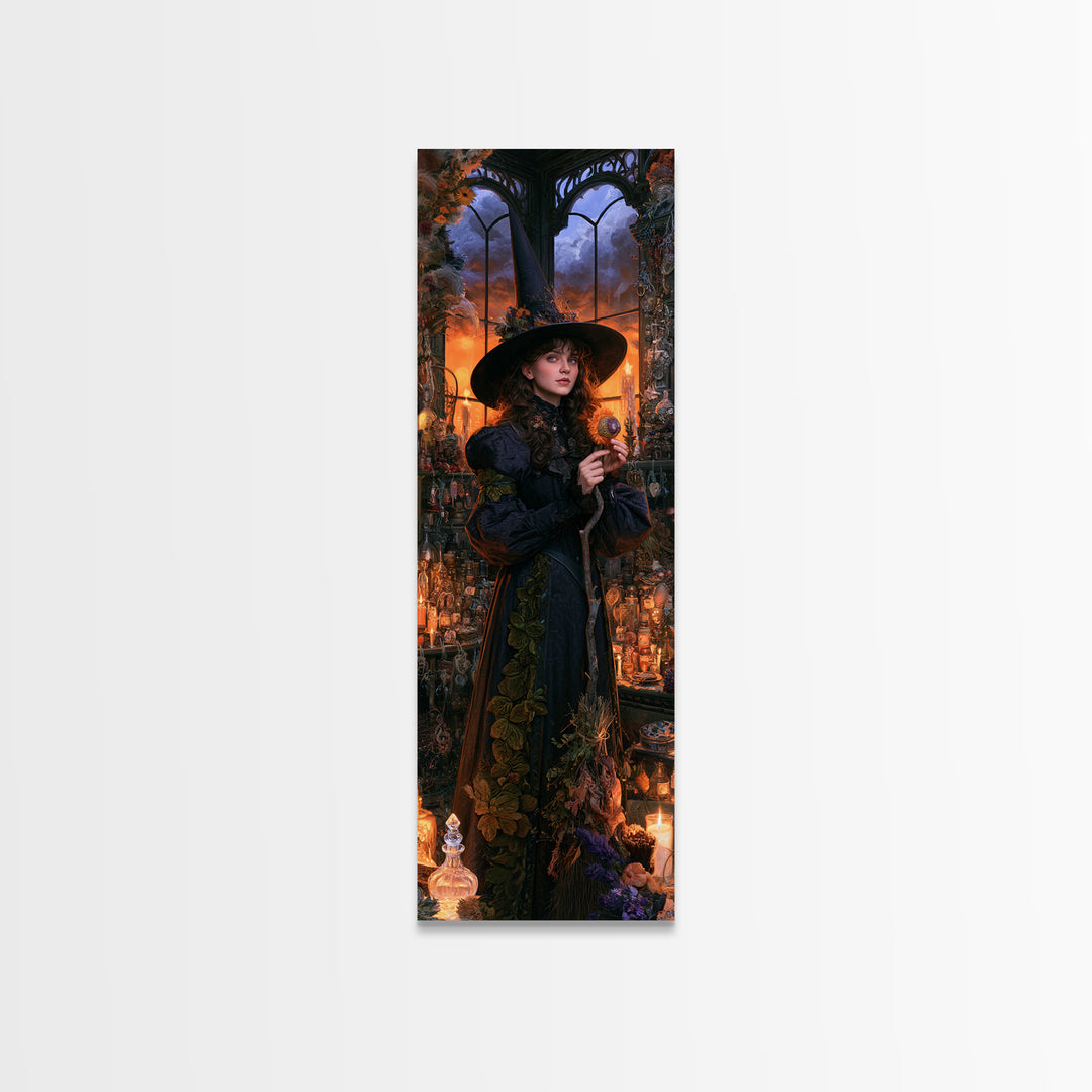 The Greenhouse Witch, Victorian Witch Portrait, Tall Narrow Canvas Print, Antique Style Decor, Antique Horror Decor, Classic Monster Art