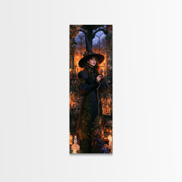 The Greenhouse Witch, Victorian Witch Portrait, Tall Narrow Canvas Print, Antique Style Decor, Antique Horror Decor, Classic Monster Art