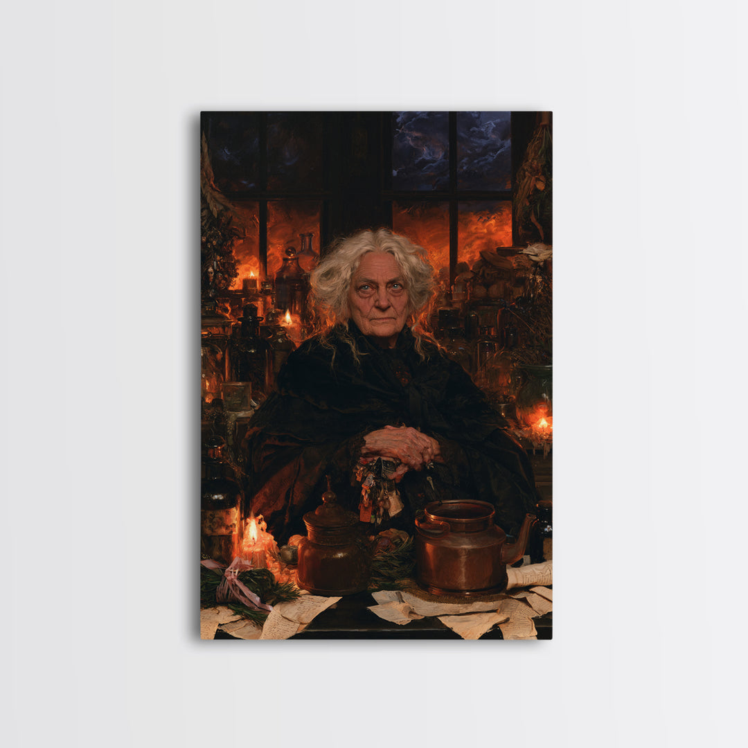 The Sea-Witch Aunt, Victorian Witch Portrait, Vertical Canvas Print, Dark Academia Decor, Antique Horror Decor, Classic Monster Art