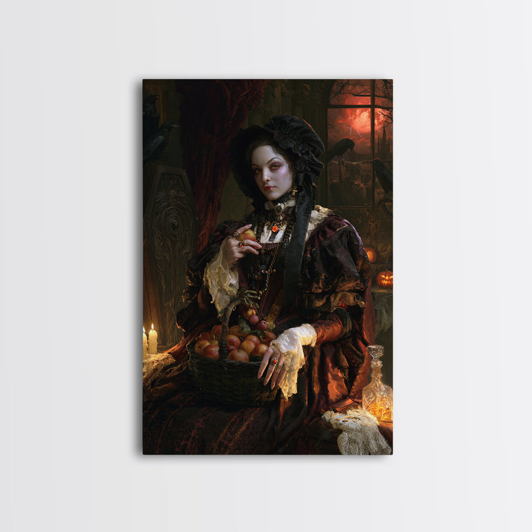 The Orchard Hexer, Victorian Witch Portrait, Vertical Canvas Print, Macabre Home Decor, Halloween Portrait Art, Classic Monster Art