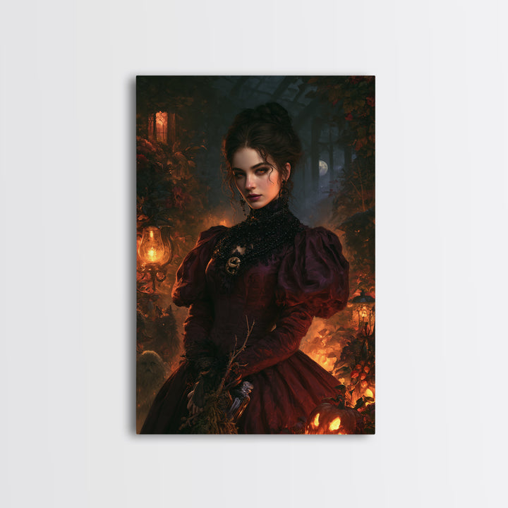 The Velvet Coven Sister, Victorian Witch Portrait, Vertical Canvas Print, Gothic Home Decor, Gothic Wall Decor, Classic Monster Art