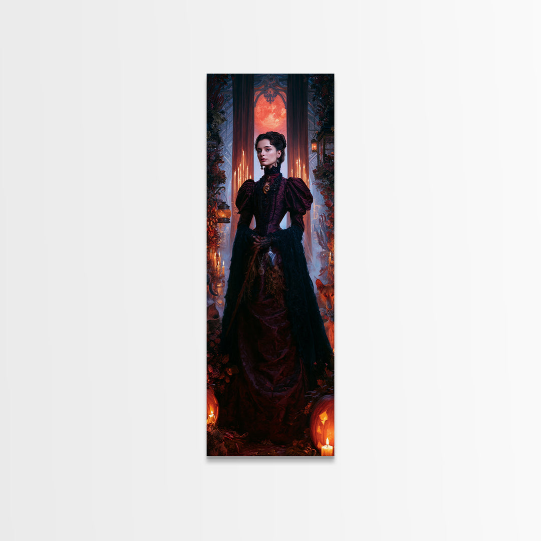 The Velvet Coven Sister, Victorian Witch Portrait, Tall Narrow Canvas Print, Macabre Home Decor, Gothic Wall Decor, Classic Monster Art