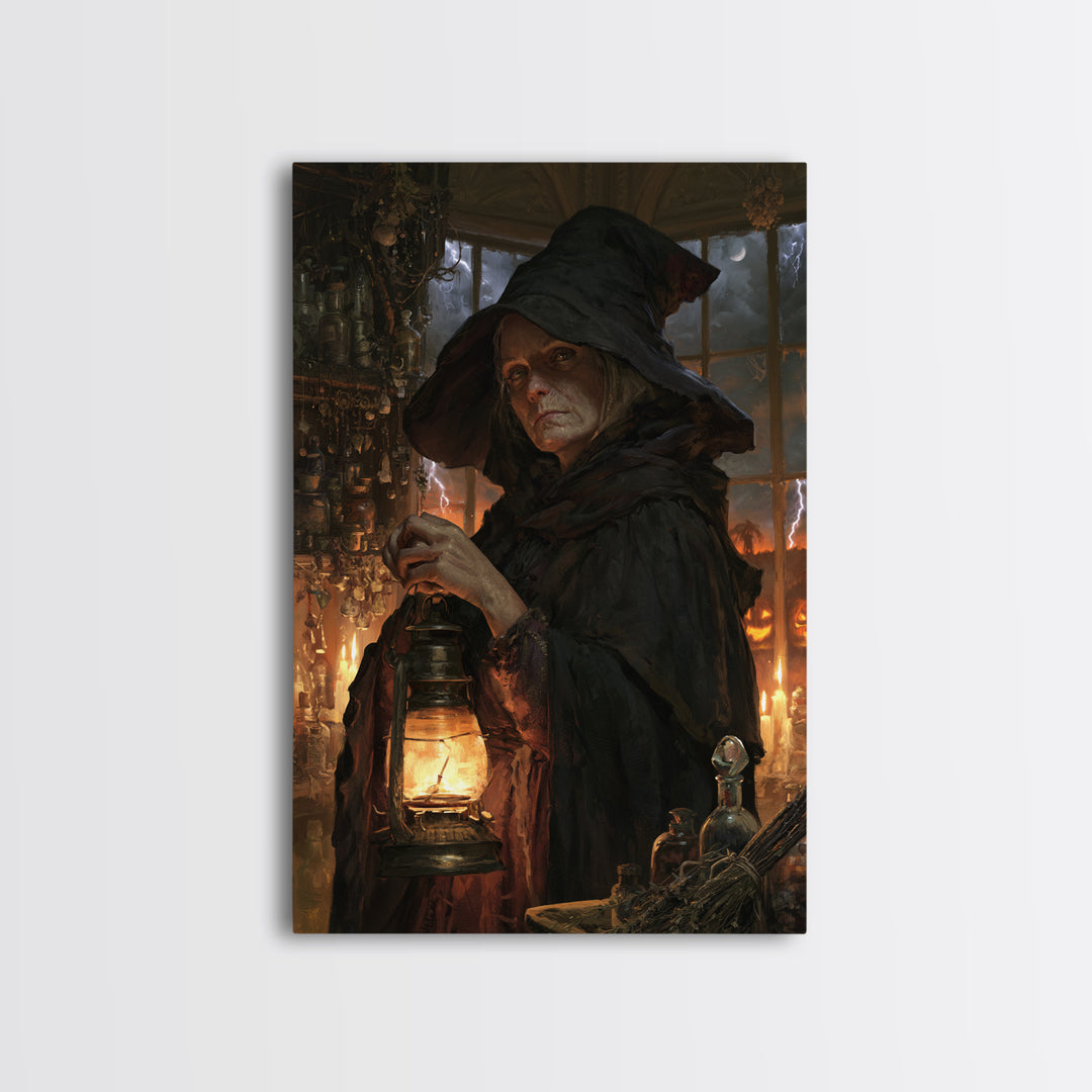 The Lantern Witch, Victorian Witch Portrait, Vertical Canvas Print, Dark Academia Decor, Gothic Wall Decor, Classic Monster Art