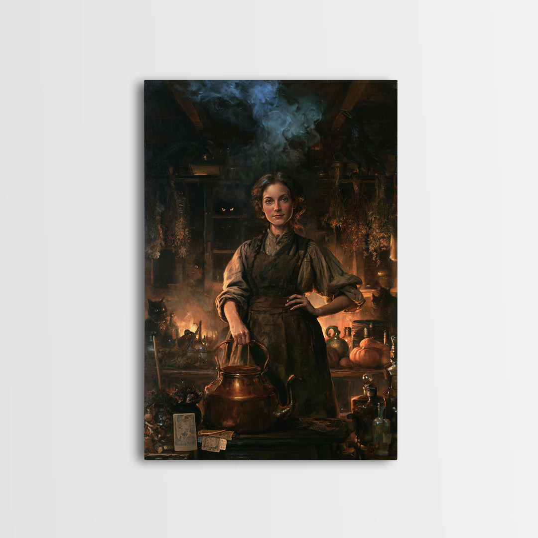 The Kitchen Witch, Victorian Witch Portrait, Vertical Canvas Print, Macabre Home Decor, Halloween Portrait Art, Classic Monster Art