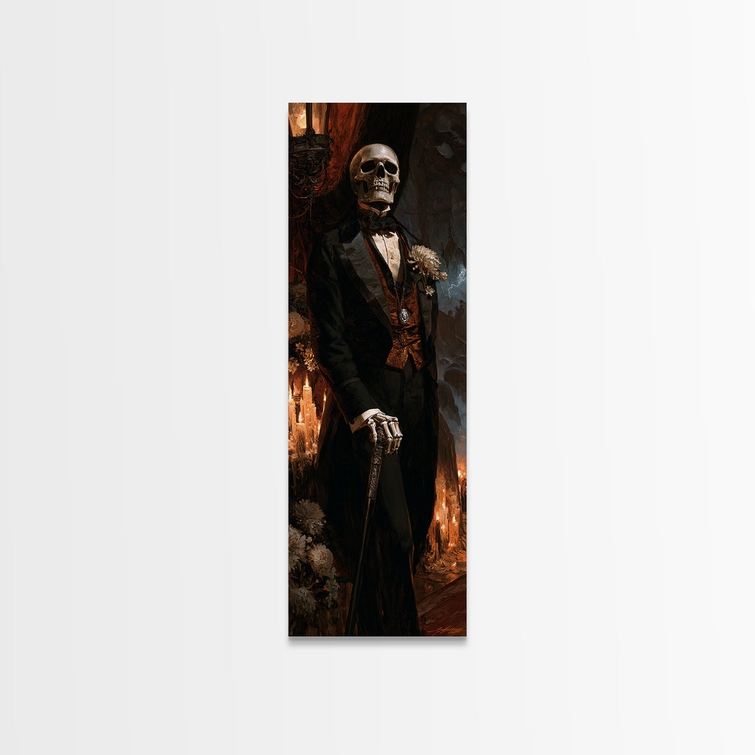 The Bone Marquis, Victorian Skeleton Portrait, Tall Narrow Canvas Print, Macabre Home Decor, Canvas Print, Classic Monster Art